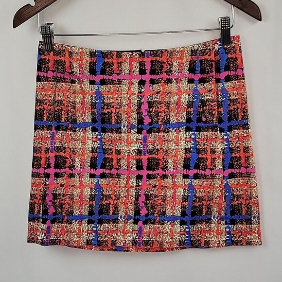 J. Crew Factory Dresses & Skirts - J.Crew Factory Stretch Mini Pencil Skirt Abstract Graffiti Plaid Size 00
